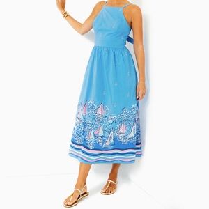 Lilly Pulitzer Blue Halter Sundress Resort Wear Midi